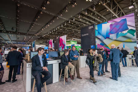 HANNOVER, GERMANY - MARCH 15, 2016: Booth of IBM company at CeBIT information technology trade show in Hannover, Germany on March 15, 2016.のeditorial素材
