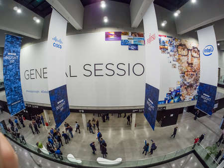 BERLIN, GERMANY - NOV 14, 2017: Main entrance to  NetApp Insight 2017 conference in Messe Berlin...