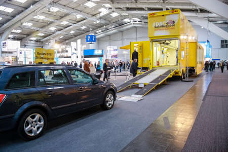 HANNOVER, GERMANY - MARCH 2, 2010: Car at entrance to Autodiagnose Digital mobile technical service...