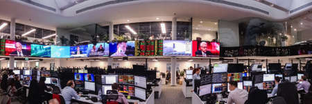 MOSCOW, RUSSIA - JAN 30, 2018: Panoramic view to trading floor of the Sberbank CIB stock exchange in Moscow on Jan 30, 2018. It is the largest trading floor in Europe with 4000 square meters area.のeditorial素材