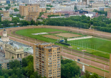 MOSCOW, RUSSIA - JUNE 1, 2017: Aerial view to Central Moscow hippodrome the largest horse racing track in Russia on June 1, 2017 in Moscow, Russia.のeditorial素材