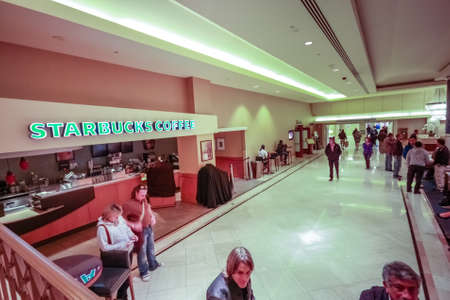 SAN FRANCISCO, USA - OCT 3, 2012: People wait for opening Starbucks Coffee cafe in Hilton hotel...