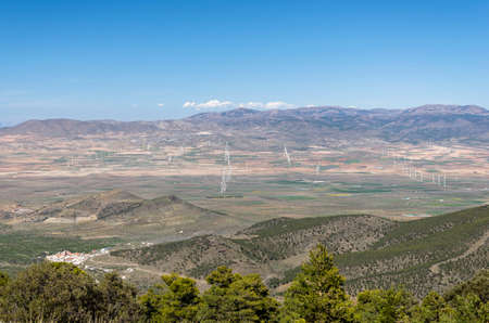 Landscape of a wind farm located in Andalusia, Spain.の写真素材