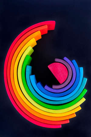 Wooden Color Stacking Rainbow Shape Kids Children Educational Toy Set.の写真素材