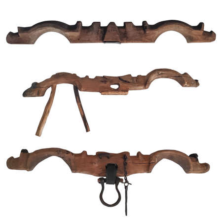 Bow Yoke For Oxen. Wooden beam. Working in pairs. To yoke a pair of oxenの写真素材