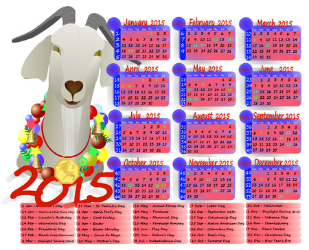 vector illustration Calendar year of the goat (sheep) on the eastern calendar all elements separate from the ability to editのイラスト素材