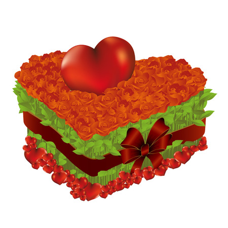 vector illustration of a heart with red roses in the shape of a heart with red ribbonのイラスト素材