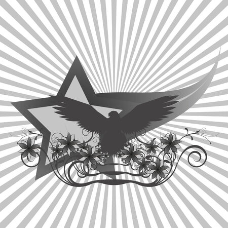 vector illustration eagle background with flowers on the background of starsのイラスト素材
