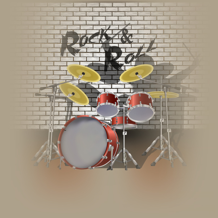 vector illustration drum kit drummer and shadowのイラスト素材