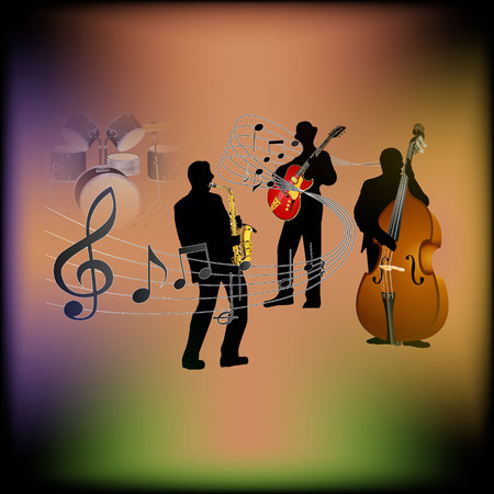 musical background with a saxophone, guitar and contrabassのイラスト素材
