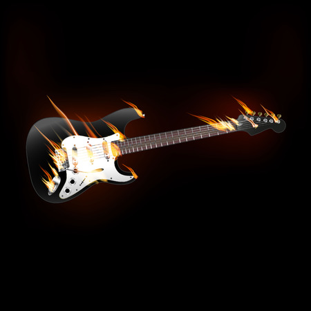 vector illustration of electric guitar on fireのイラスト素材