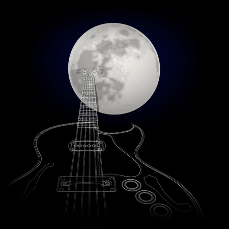 vector illustration - Guitar on a background of the moonのイラスト素材