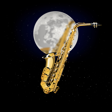 vector illustration saxophone on a background of the moonのイラスト素材