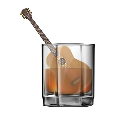 Vector illustration Guitar in a wineglass of whiskeyのイラスト素材