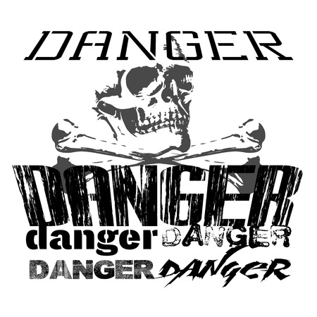 vector illustration of a danger sign with different fonts picture on a T-shirt, black and whiteのイラスト素材