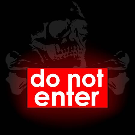 Vector illustration do not enter burning red sign and a sign of skull and bones in the dark backgroundのイラスト素材