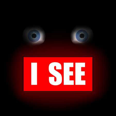 vector illustration I see a burning red plate in the background two eyes in the shadowsのイラスト素材