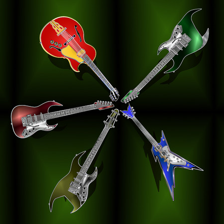 Rock electric guitars musical background of different types.のイラスト素材