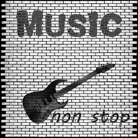 Vector musical background brick wall with a guitar and the words music non-stop.のイラスト素材