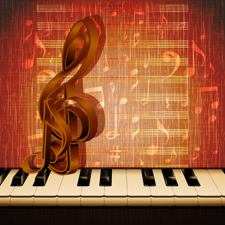 Vector musical background piano keys closeup with musical signs on the background of texture with notes.It can be used as a poster, advertising or separately.のイラスト素材