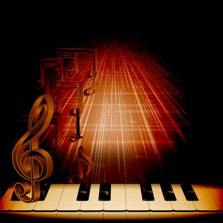 Vector musical background piano keys with a treble clef on a dark background with notes and texture in perspective. Can be used as poster advertising, or separately. Applied to any black background.のイラスト素材