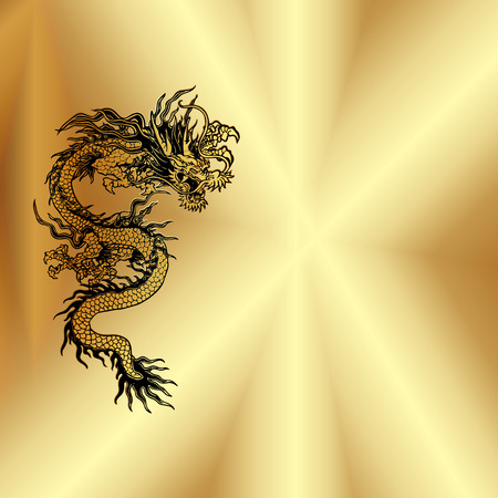 Vector gold background plate with a Chinese dragon, there is a place for your text or image.のイラスト素材