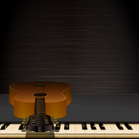 Vector musical background piano keys and guitar on the texture background. It can be used as a poster, advertising or separately.のイラスト素材