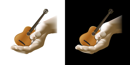 Vector acoustic guitar in hand, isolated object, can be used with any image.のイラスト素材
