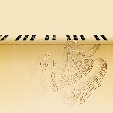 Vector illustration of a music background with piano keys and musical notes waves.のイラスト素材