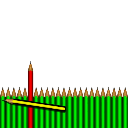 Vector illustration of green pencils and one red. Isolated objects on a white background, can be used with any image.のイラスト素材