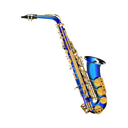 vector illustration of a saxophone with blue, purple and gold base body kit. Classic Saxophone Premium, isolated object on a white background, can be used with any image or text.のイラスト素材