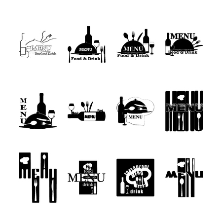 Vector illustration set of header template for restaurant menu, a neutral black. All individual elements can be used with any color on the replacement needed.のイラスト素材