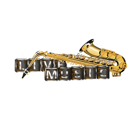 Vector illustration inscription live music in jazz saxophone. Isolated objects can be used with any image or text.のイラスト素材