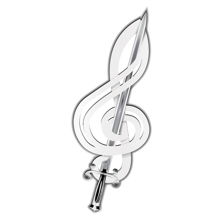 Vector illustration of a treble clef medieval sword pierced. Isolated object can be used with any image or text.のイラスト素材
