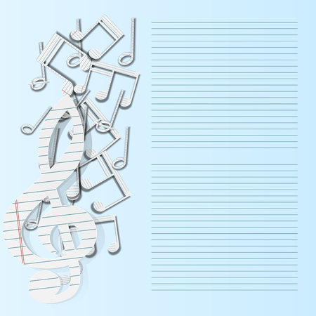 illustration of a music background paper musical notes falling. All elements of the isolated individual can be placed as needed. There is a place for text or image.のイラスト素材
