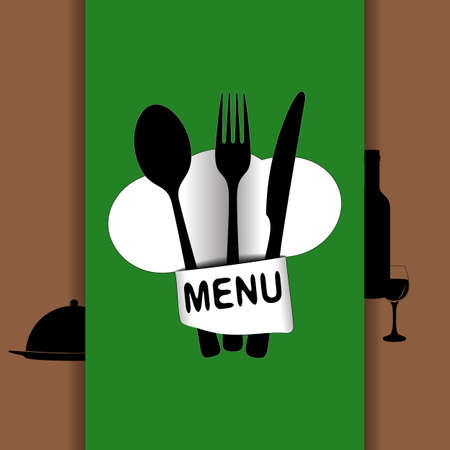 illustration Cover template restaurant menu with chef hat chef fork, knife and spoon.のイラスト素材