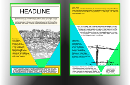 Vector illustration template brochure or booklet with monochrome urban landscape. Showing the two sides of the front and rear.のイラスト素材