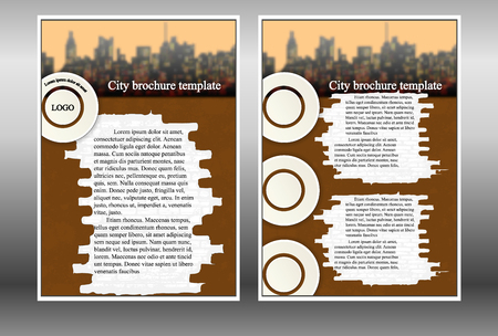 Template city brochure with urban landscape in a diffuse style. Showing two booklet pages in A4 format.のイラスト素材