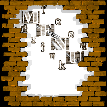 restaurant menu template cover in the brick wall with white stencil inside.のイラスト素材