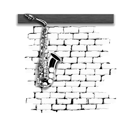Musical Instruments saxophone pattern on a brick wall monochrome. Isolated on white background can be used with any text or image.のイラスト素材