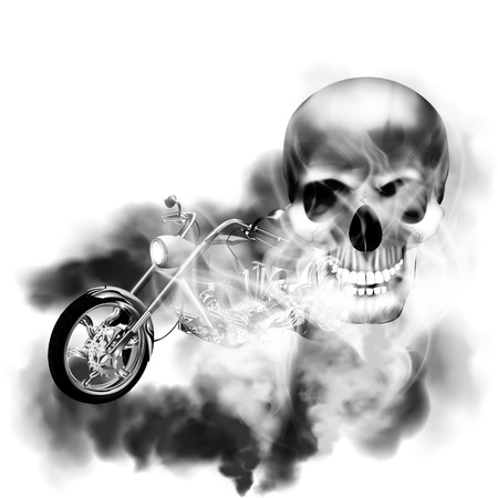 Motobike chopper in black and white smoke from the skull. の写真素材