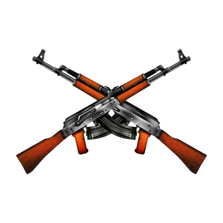 Realistic automatic machine. Isolated object shows the two sides of the weapon can be used with any image or text.のイラスト素材