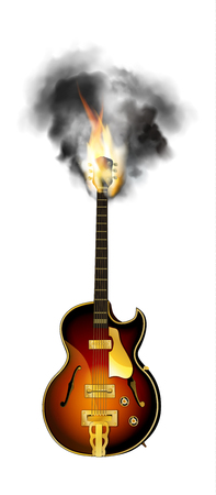 jazz guitar neck in the fire and smokeのイラスト素材
