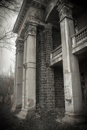 Ukraine, Odessa area destroyed factory. Ruins of the destroyed building or premises. communist symbols, the hammer and sickle, star.の写真素材