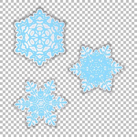 Snowflakes isolated object three variants of a pattern with a shadow.のイラスト素材