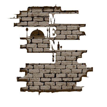 Vector illustration Cover template restaurant menu food and drink in the doorway of an old brick wall. The isolated image on a white background can be used with any text or background.のイラスト素材