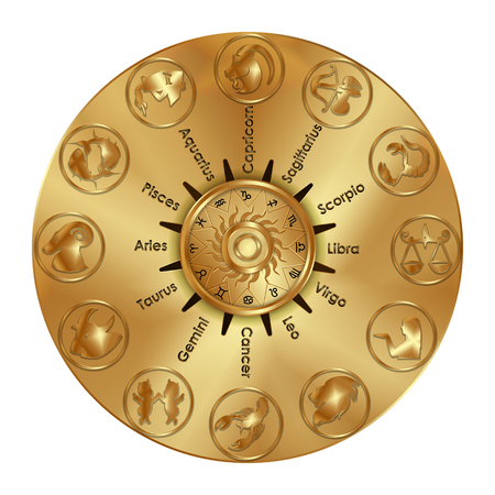 Astrological Zodiac signs of gold objects isolated on white background.のイラスト素材