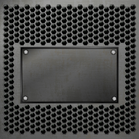 Background of the metal plates with an empty frame. Vector image.のイラスト素材