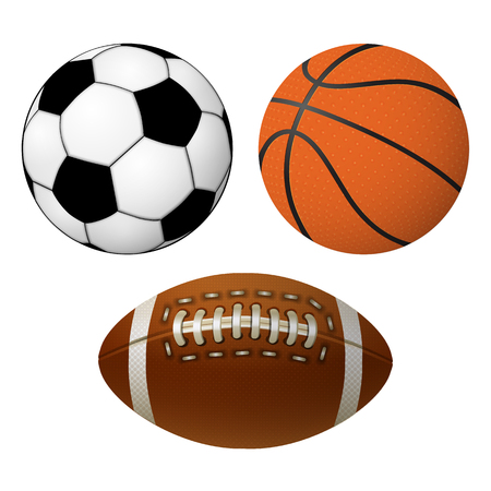 Soccer ball of a basketball ball and a rugby ball, isolated objects on a white background.