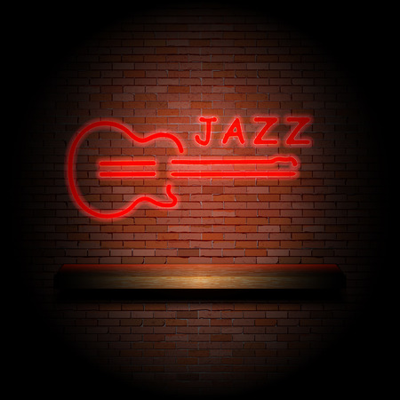jazz guitar on a brick wall Vector illustration.のイラスト素材